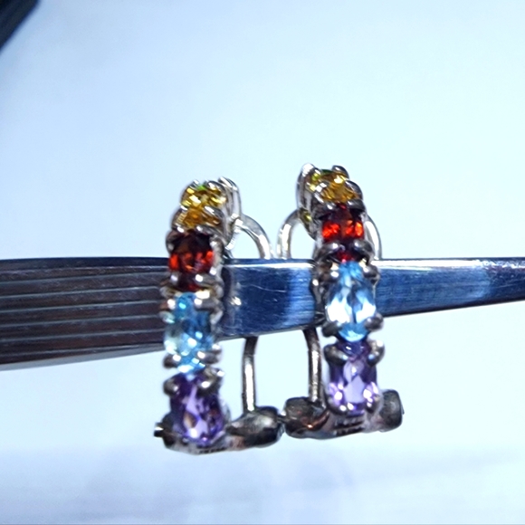 925 Sterling Silver Multi Color Gemstones Ring Bracelet and earrings set - Picture 4 of 13